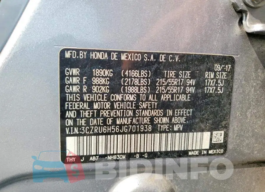 3CZRU6H56JG701938 Photo# 13