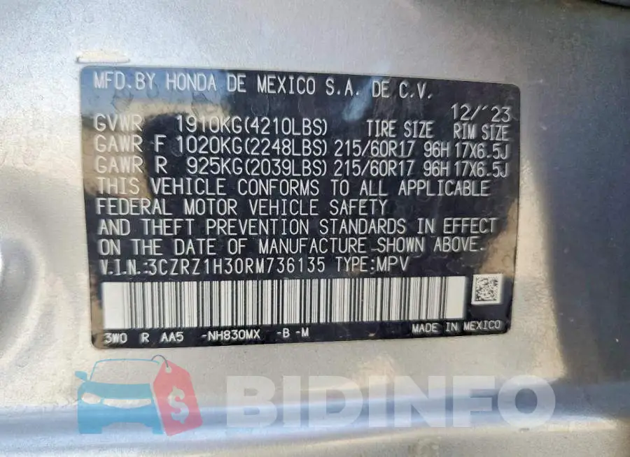 3CZRZ1H30RM736135 Photo# 13