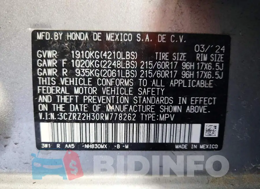 3CZRZ2H30RM778262 Photo# 12
