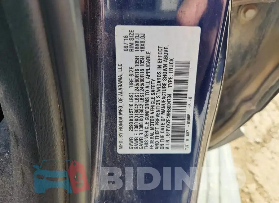 5FPYK2F49HB004734 Photo# 12