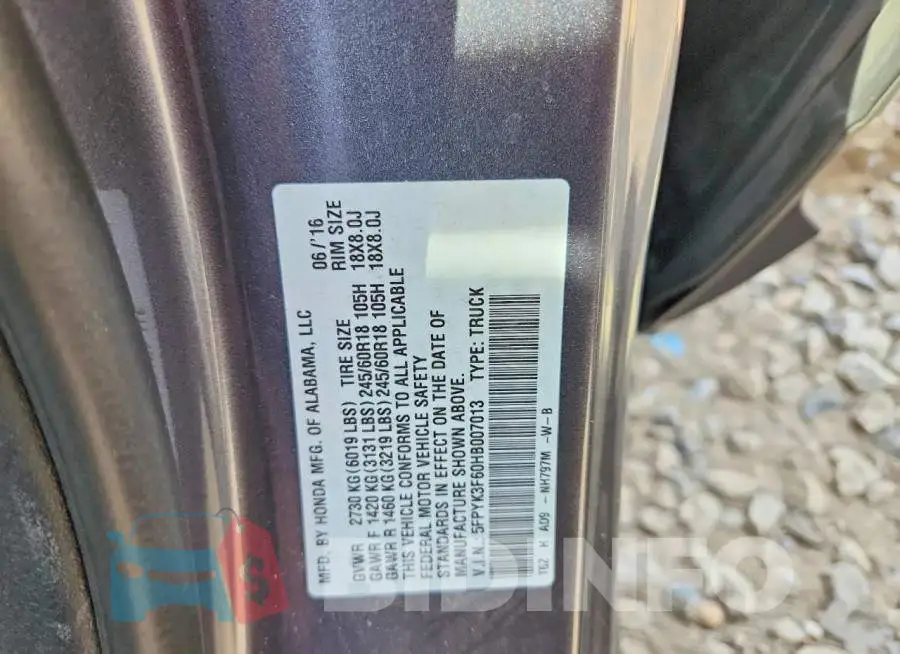 5FPYK3F60HB007013 Photo# 12