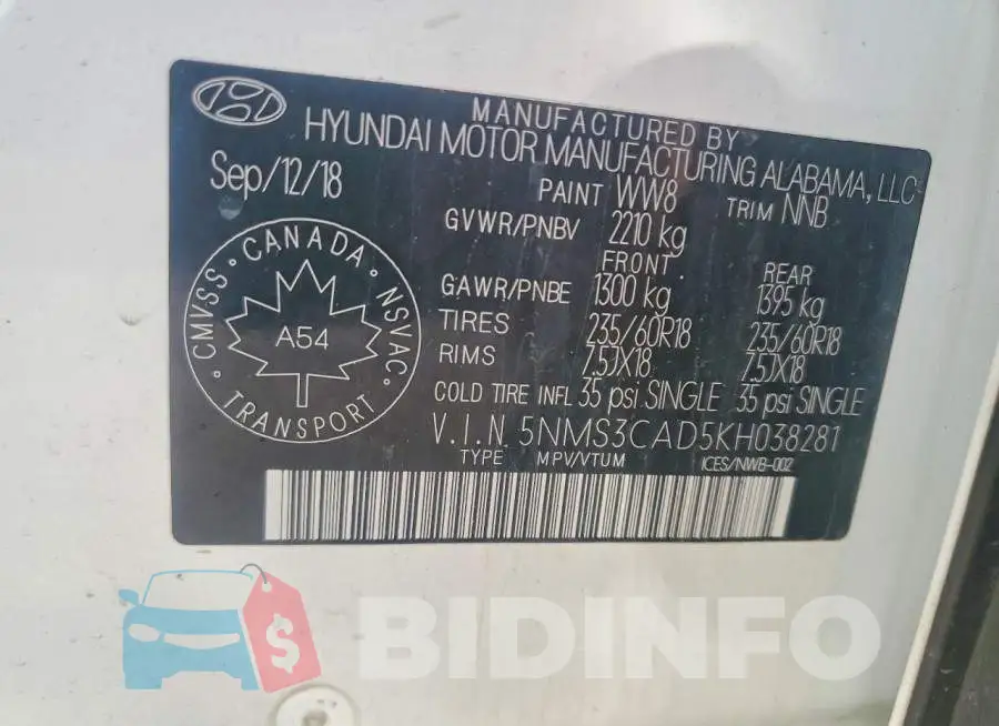 5NMS3CAD5KH038281 Photo# 13