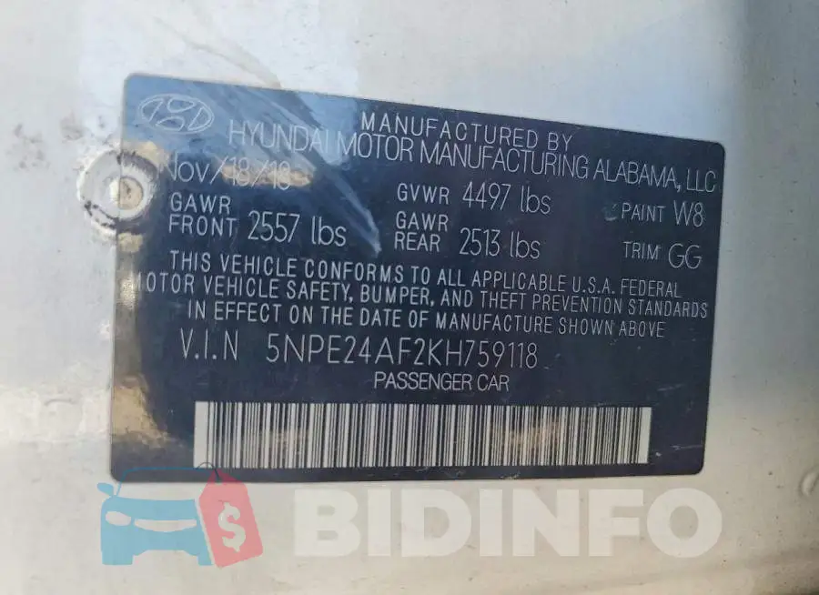5NPE24AF2KH759118 Photo# 12