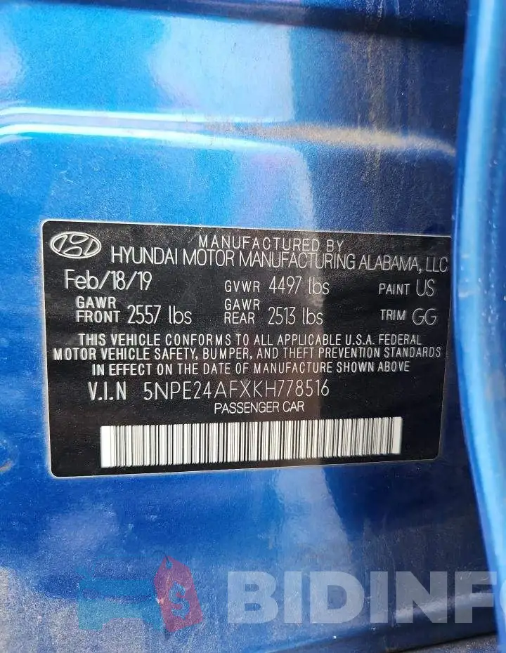 5NPE24AFXKH778516 Photo# 12