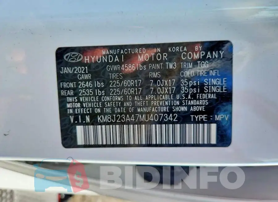 KM8J23A47MU407342 Photo# 13