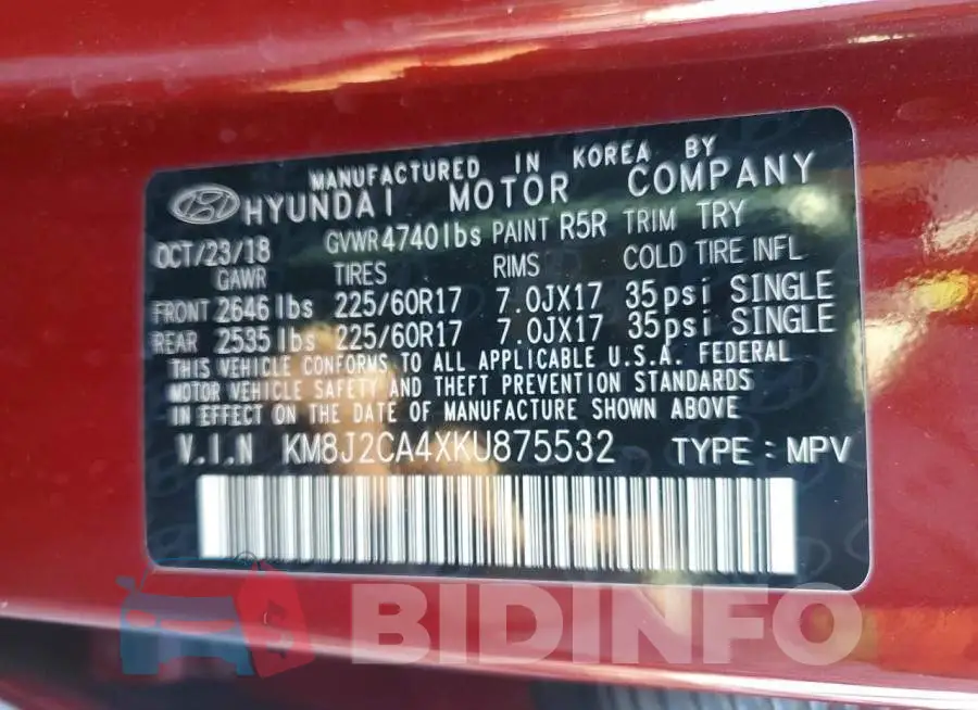 KM8J2CA4XKU875532 Photo# 12