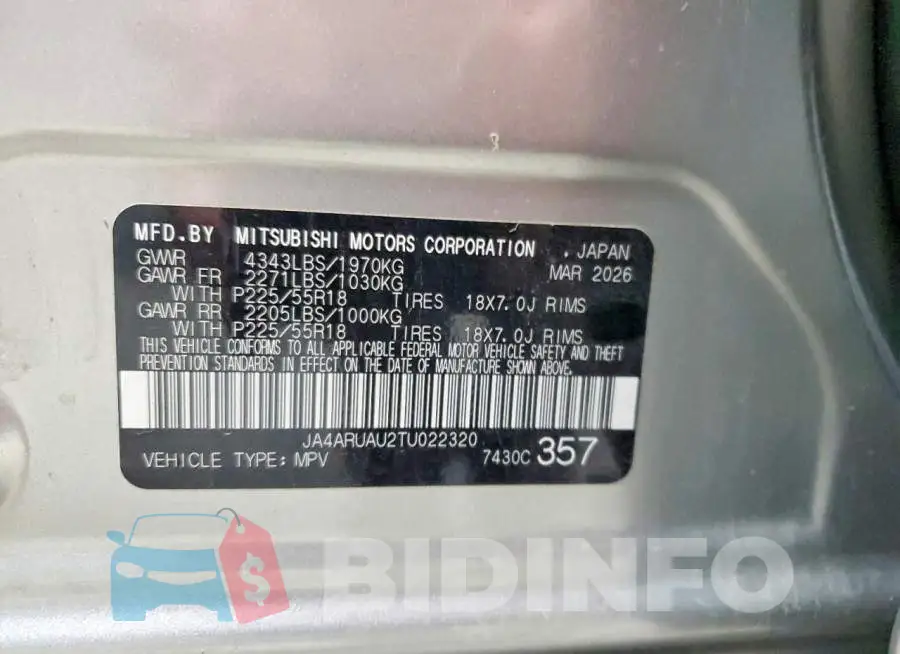 JA4ARUAU2TU022320 Photo# 13