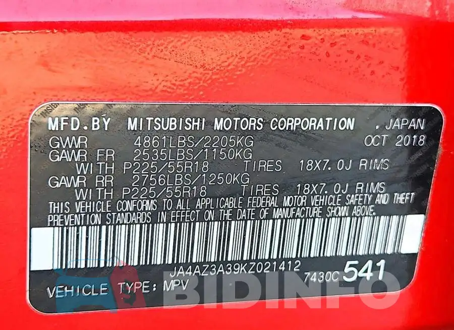 JA4AZ3A39KZ021412 Photo# 13