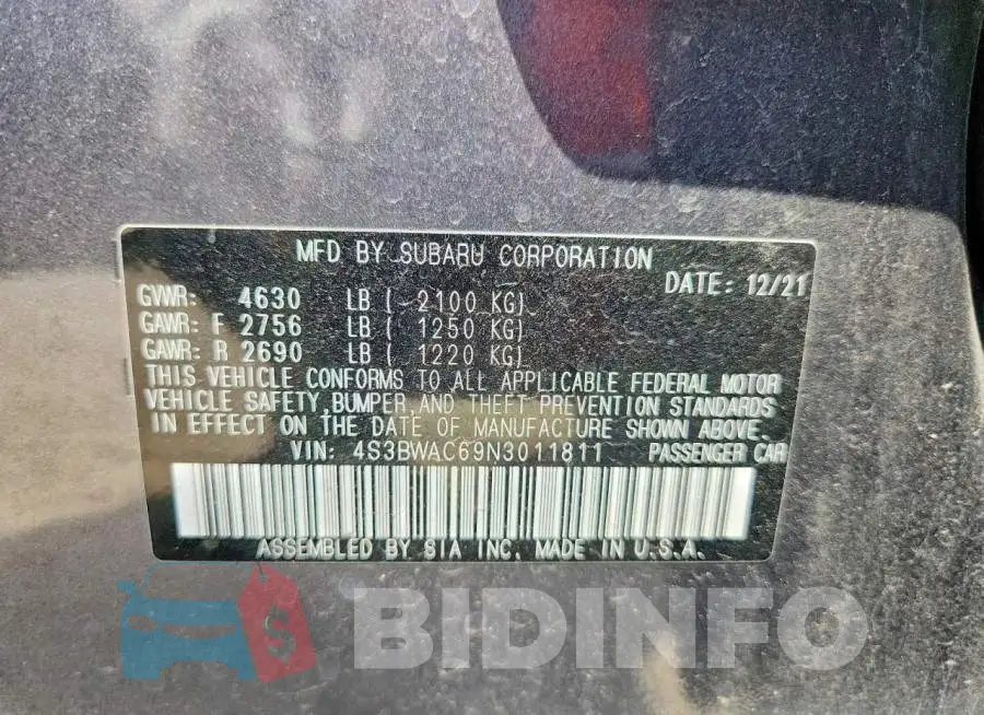 4S3BWAC69N3011811 Photo# 12