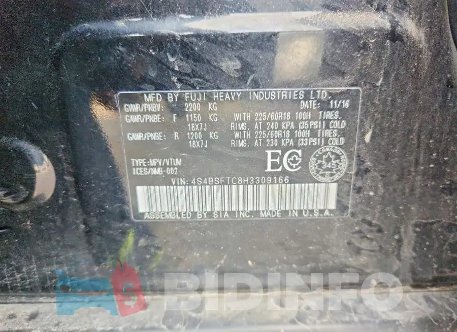 4S4BSFTC8H3309166 Photo# 13
