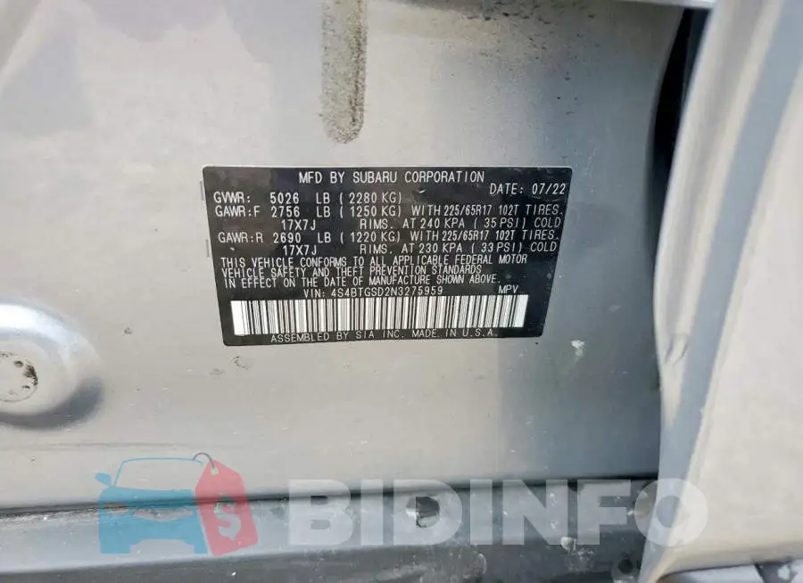 4S4BTGSD2N3275959 Photo# 14