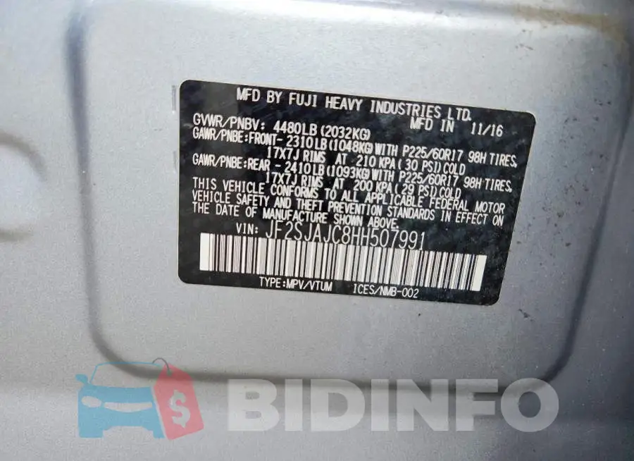 JF2SJAJC8HH507991 Photo# 13