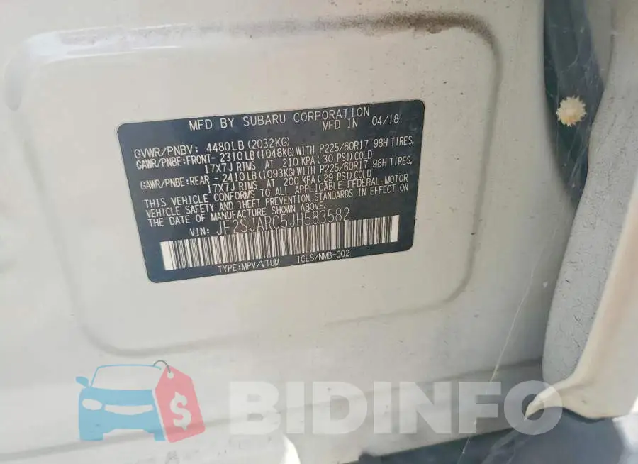 JF2SJARC5JH583582 Photo# 13
