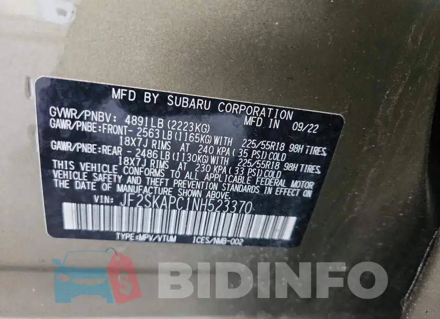 JF2SKAPC1NH523370 Photo# 13
