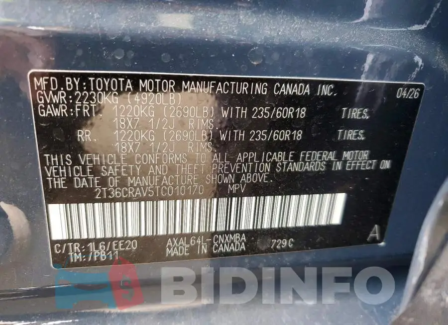 2T36CRAV5TC010170 Photo# 12
