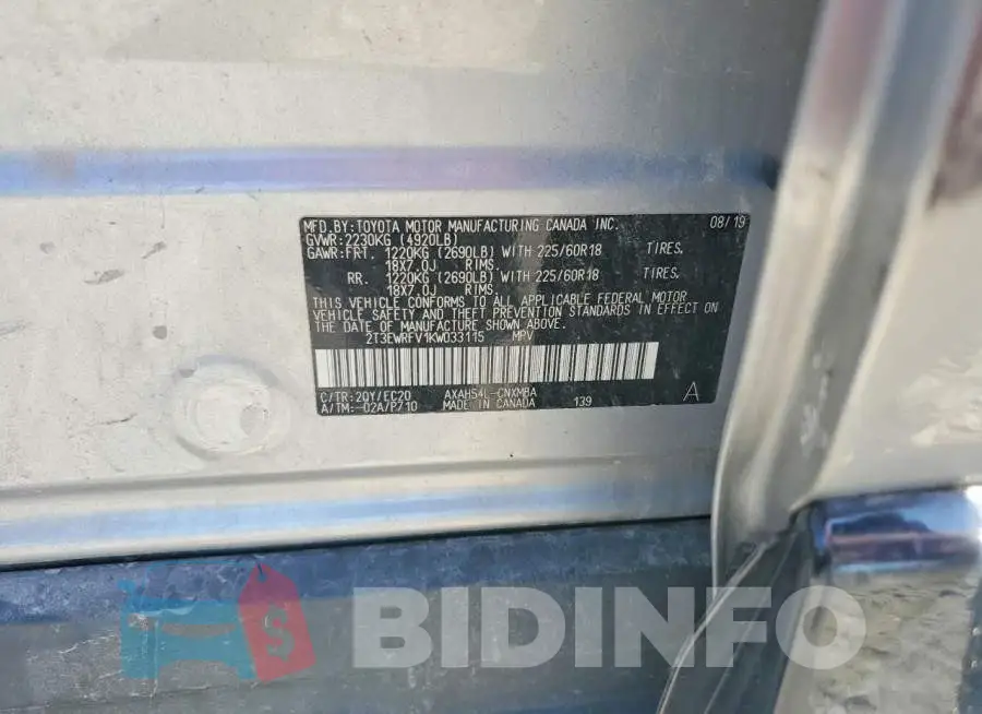2T3EWRFV1KW033115 Photo# 13
