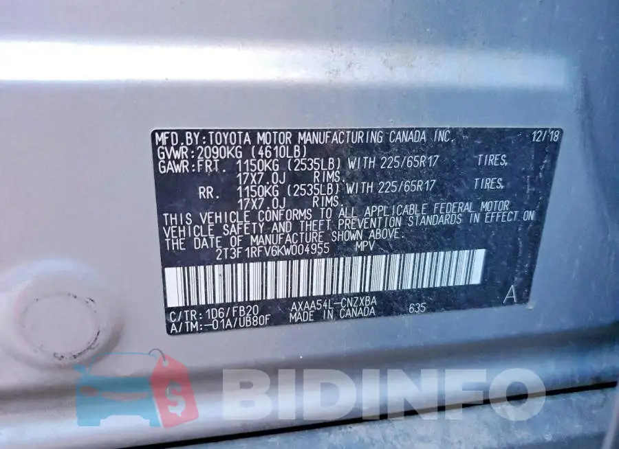 2T3F1RFV6KW004955 Photo# 13