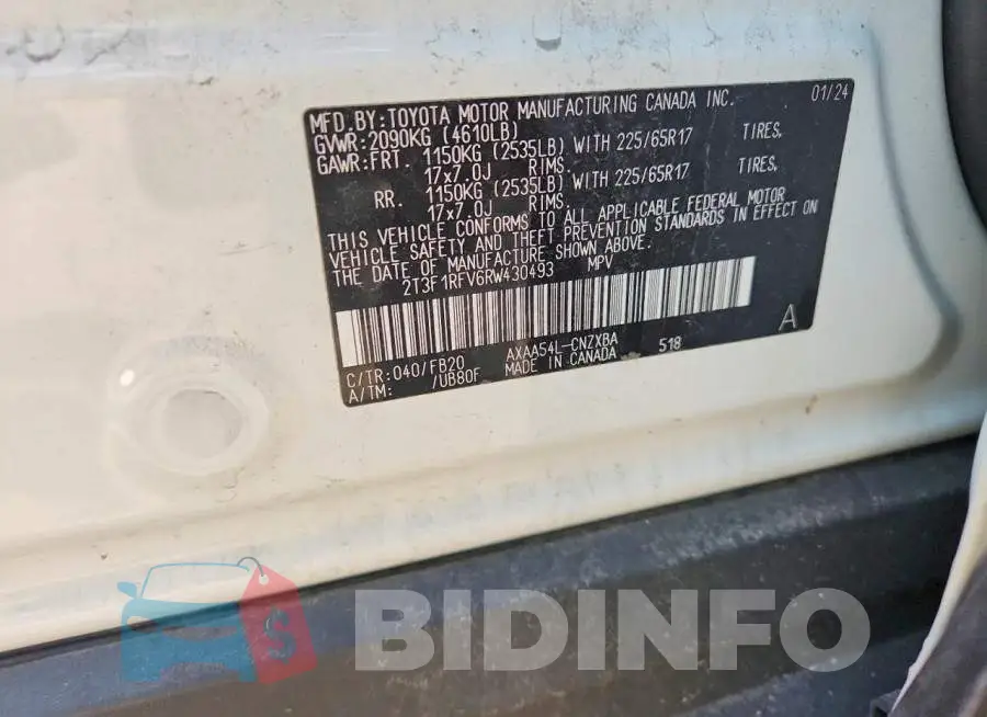 2T3F1RFV6RW430493 Photo# 13