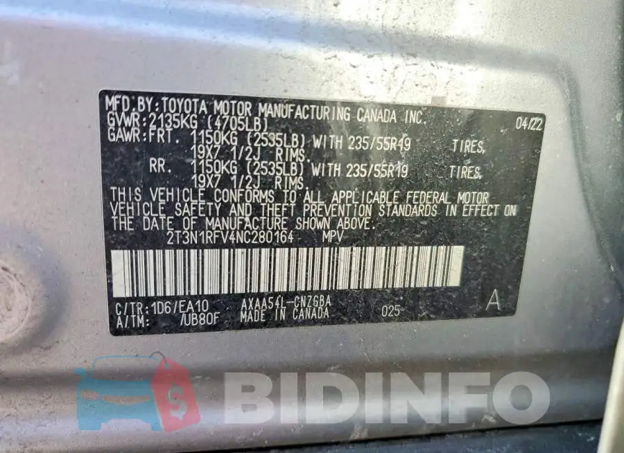 2T3N1RFV4NC280164 Photo# 14