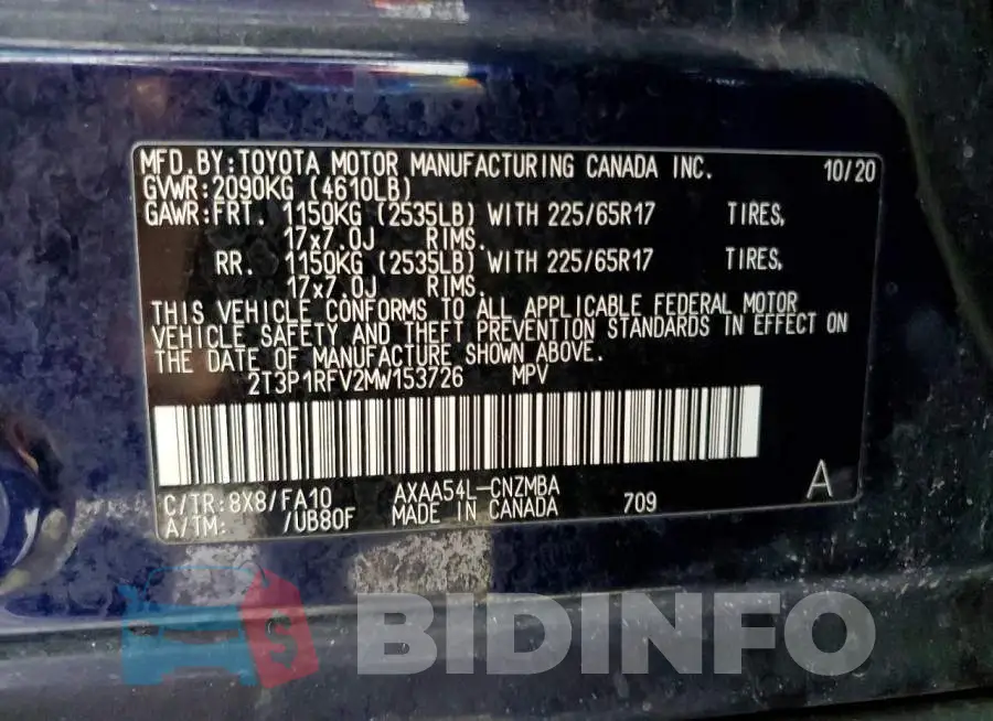2T3P1RFV2MW153726 Photo# 13
