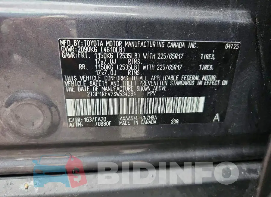 2T3P1RFV2SW534294 Photo# 12