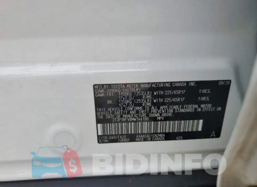 2T3P1RFV8MW144190 Photo# 12