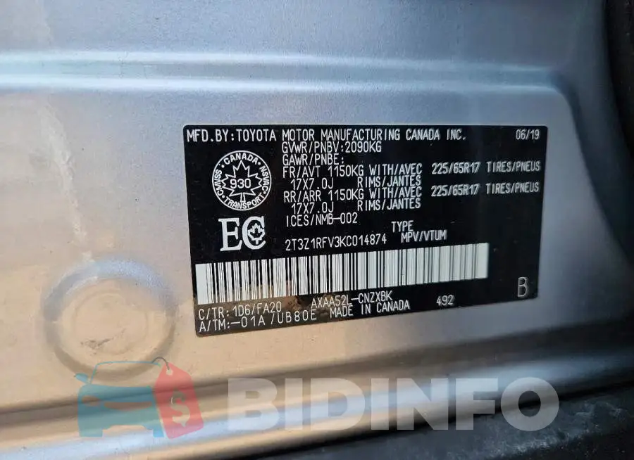 2T3Z1RFV3KC014874 Photo# 13