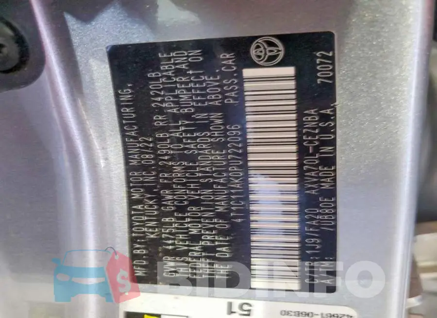 4T1C11AK0PU722096 Photo# 12