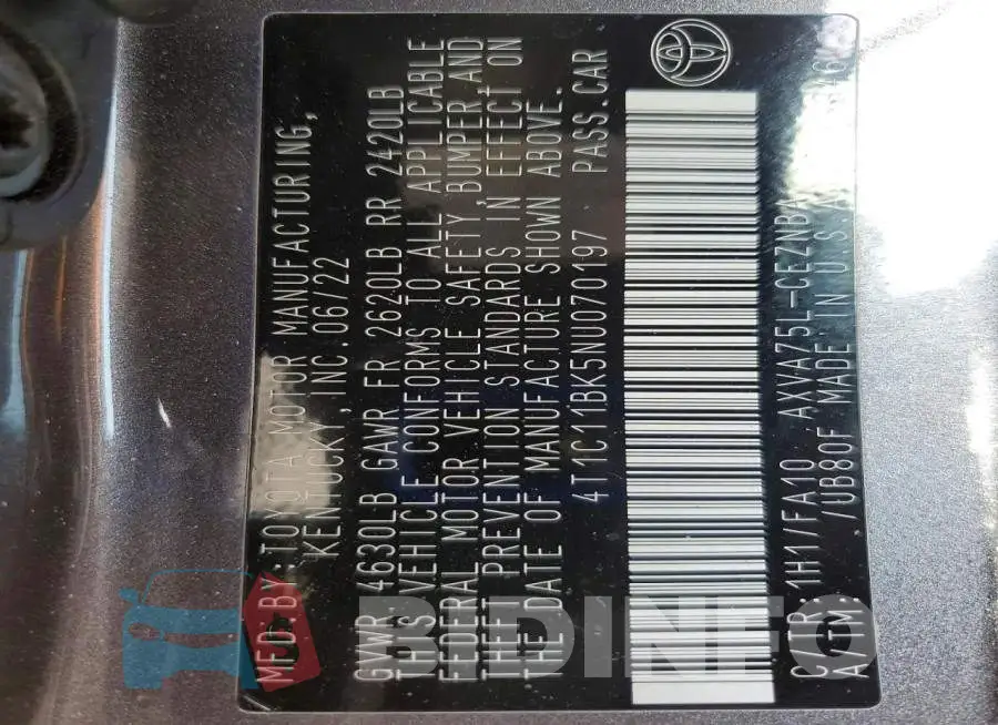 4T1C11BK5NU070197 Photo# 12