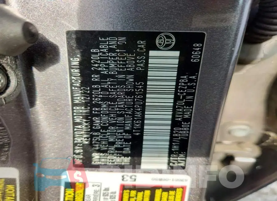 4T1K61AK4PU761545 Photo# 12
