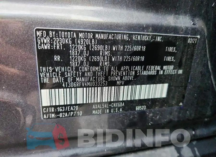 4T3D6RFV4MU033253 Photo# 14
