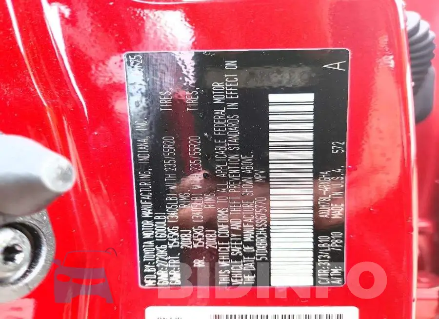 5TDXBRCH4SS675770 Photo# 12