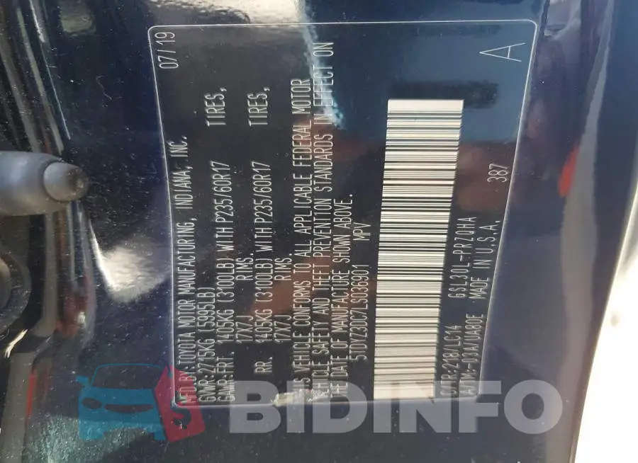 5TDYZ3DC7LS036901 Photo# 13