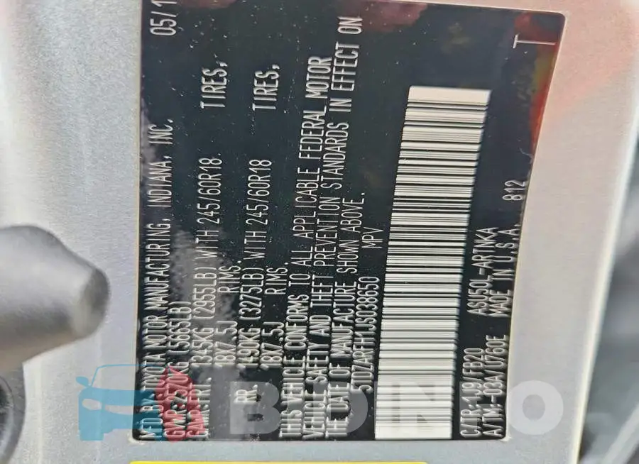 5TDZARFH1JS038650 Photo# 13