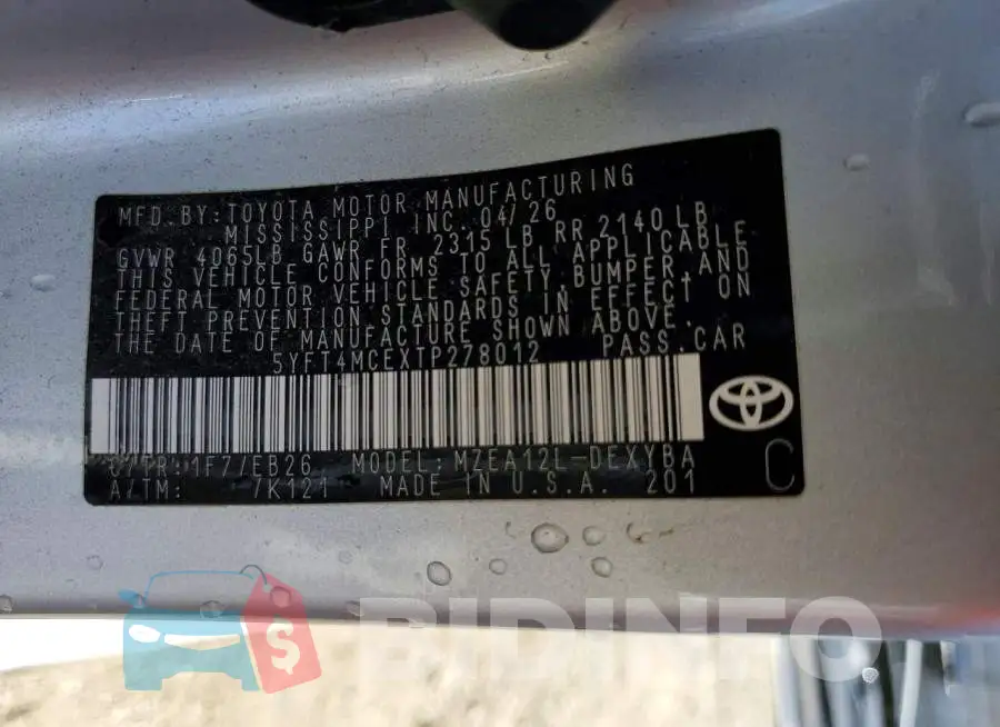 5YFT4MCEXTP278012 Photo# 13