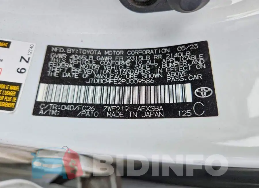 JTDBCMFE2PJ009586 Photo# 12