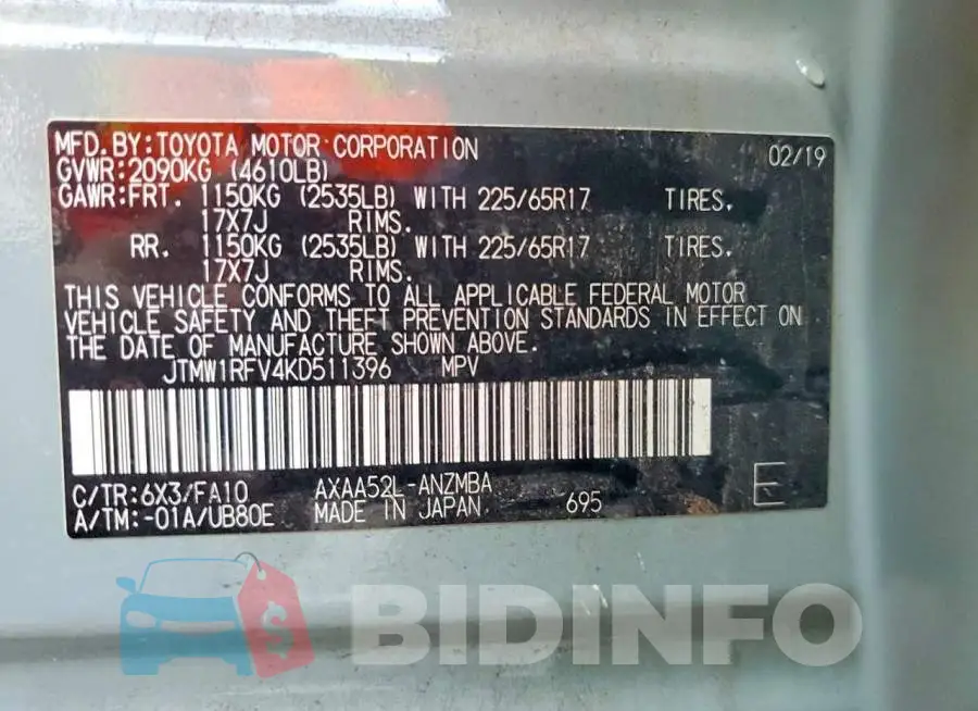 JTMW1RFV4KD511396 Photo# 14