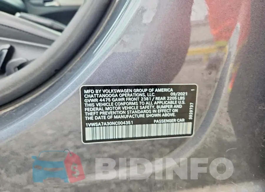 1VWSA7A30NC004351 Photo# 12