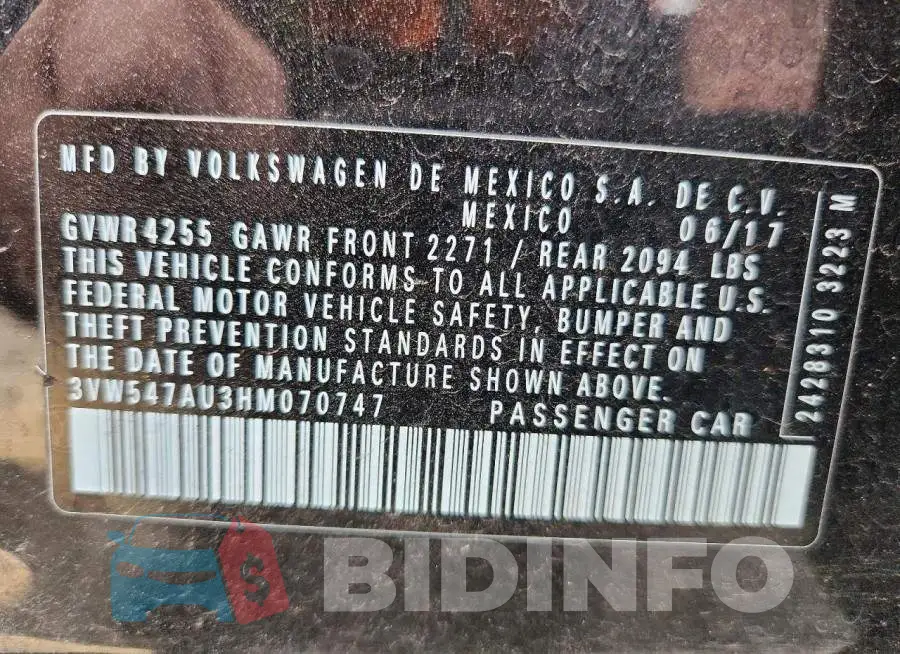 3VW547AU3HM070747 Photo# 13
