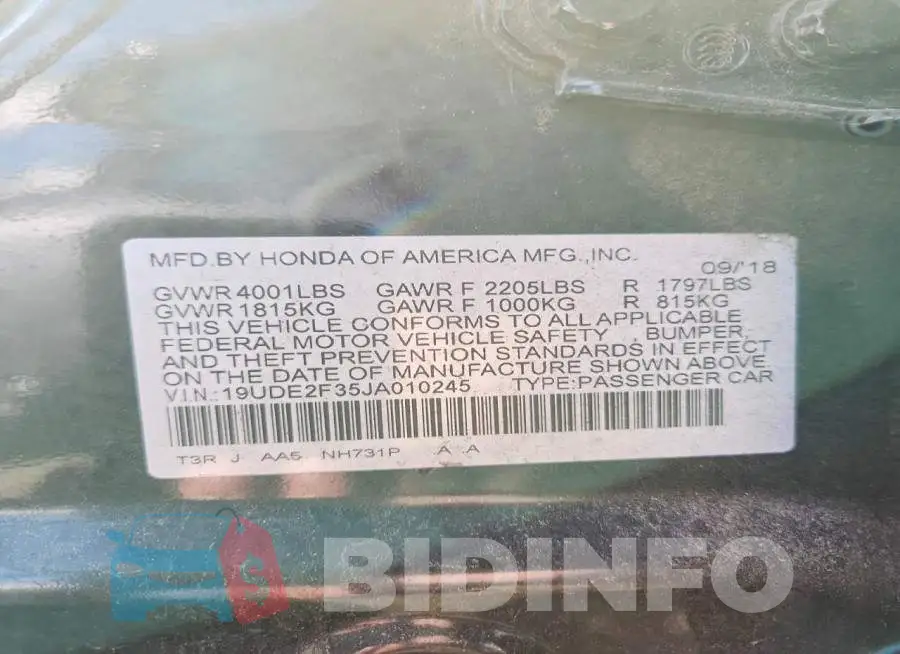 19UDE2F35JA010245 Photo# 12