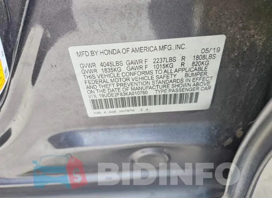 19UDE2F83KA010760 Photo# 13