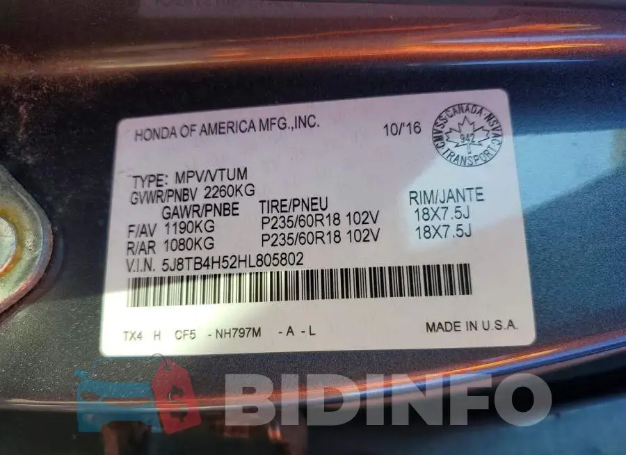 5J8TB4H52HL805802 Photo# 14