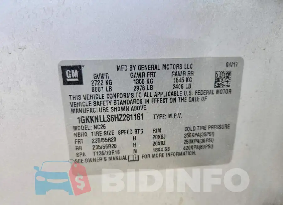 1GKKNLLS6HZ281161 Photo# 14