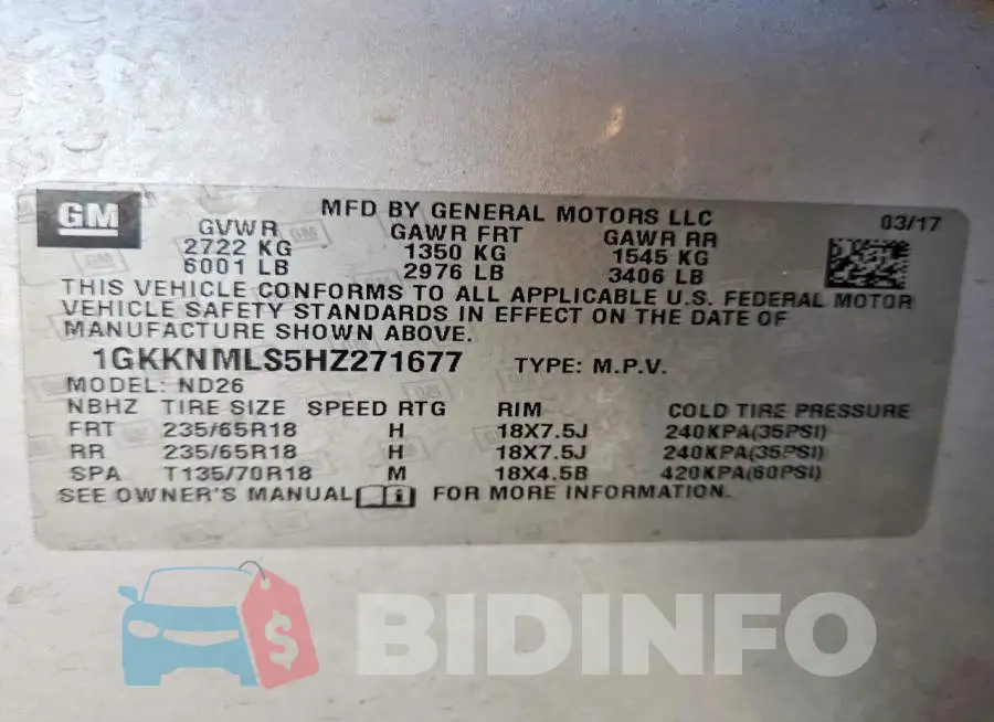 1GKKNMLS5HZ271677 Photo# 13