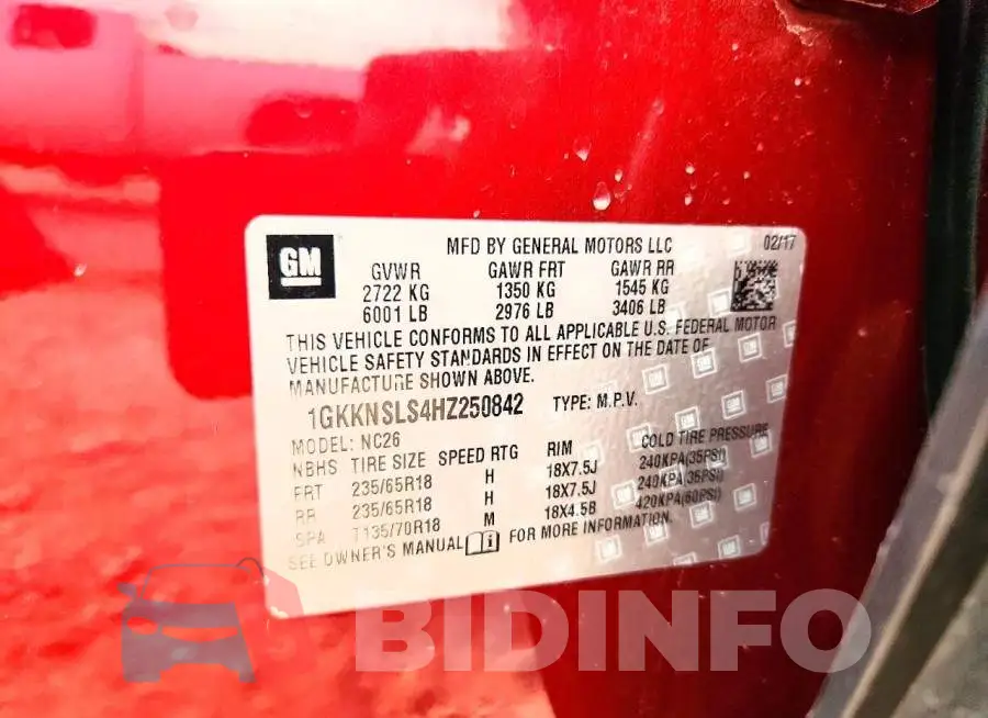 1GKKNSLS4HZ250842 Photo# 12