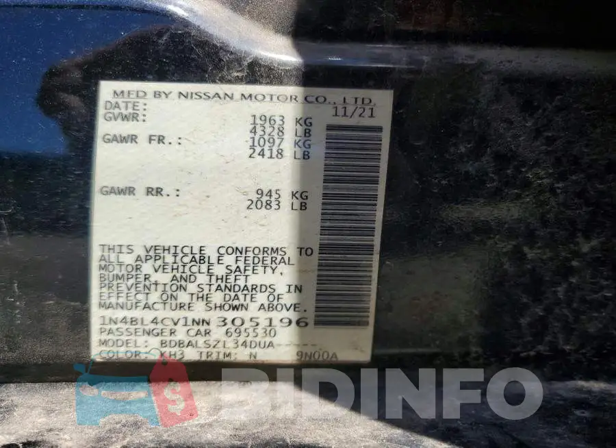 1N4BL4CV1NN305196 Photo# 12