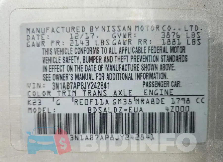 3N1AB7AP8JY242841 Photo# 12