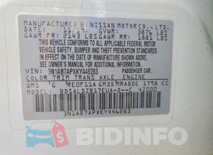 3N1AB7APXKY446283 Photo# 13