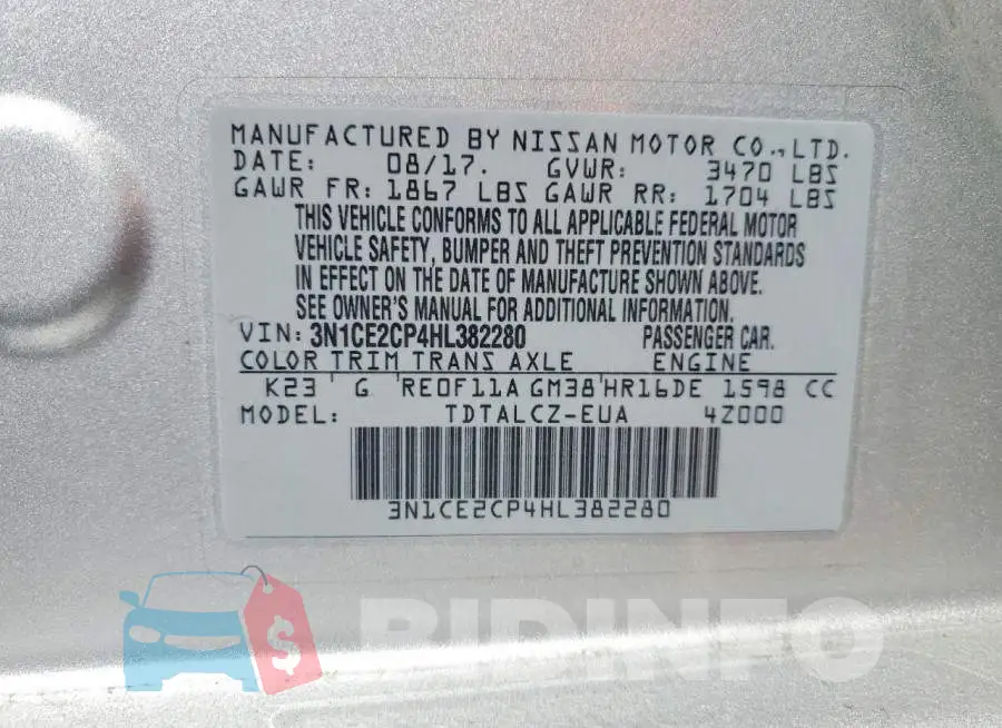 3N1CE2CP4HL382280 Photo# 12