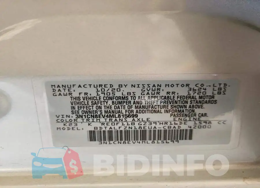 3N1CN8EV4ML815699 Photo# 12